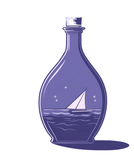 a bottle containing water with a ship floating and stars